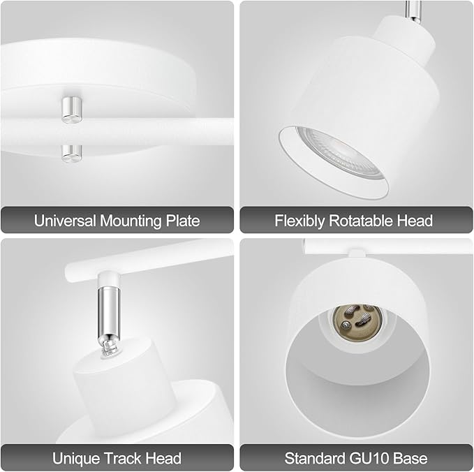 BoostArea 2-Light Led Track Lighting,White Ceiling Lighting Fixtures,Wall Sconces Ceiling Spotlight with Foldable Light Arms for Kitchen, Closet, Bedroom,GU10 Socket, Bulbs Not Included