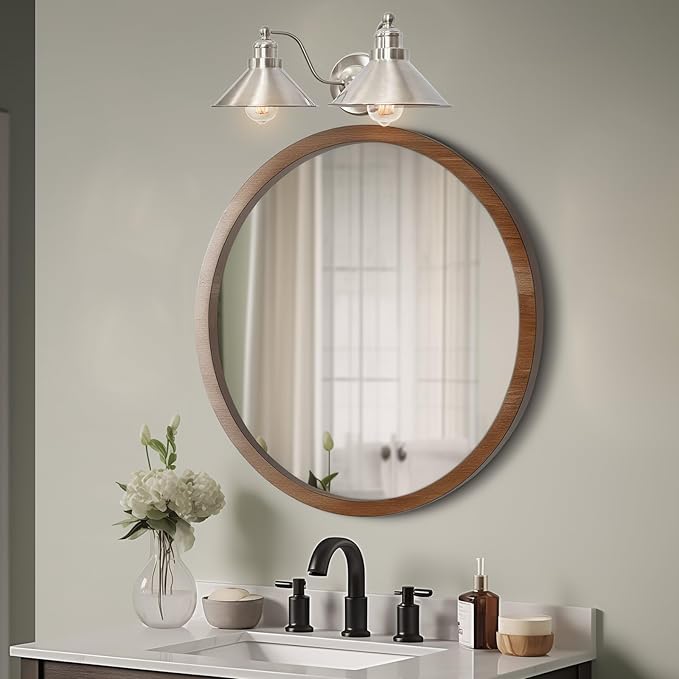 Kira Home Welton 19" 2-Light Modern Farmhouse Vanity Light with Dual Funnel Shades, Industrial Silver Wall Sconce Bathroom Light, Brushed Nickel Finish