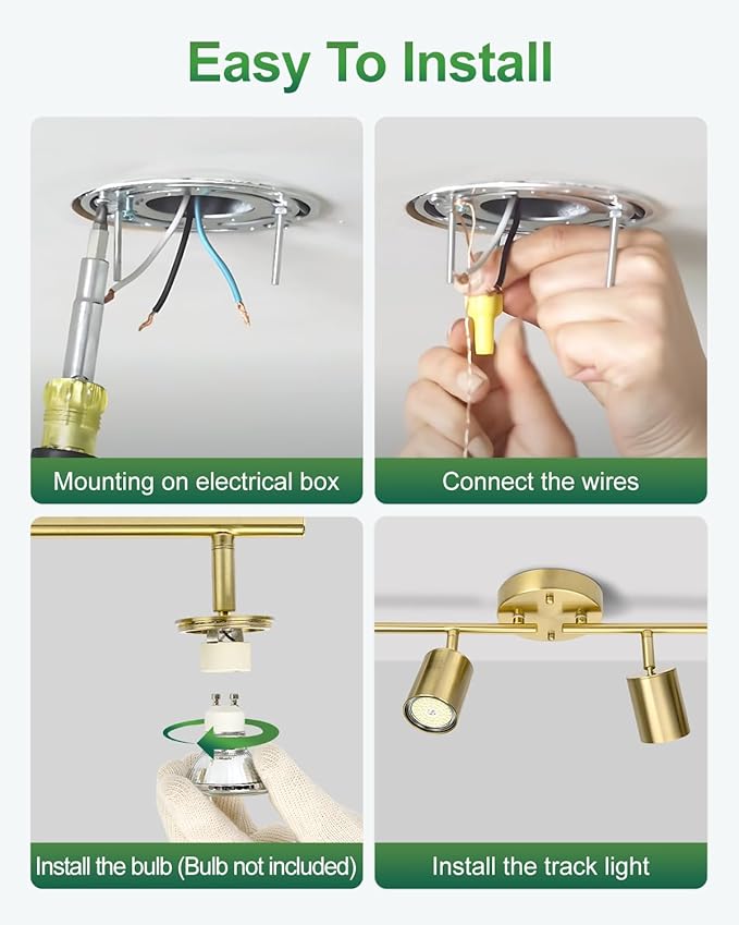 4 Ways Track Lighting, Rotatable Heads Tracks Light, Track Lightings Fixtures Ceiling with Foldable Arms, Brushed Gold Tracks Light for Kitchen, Living Room, Hallway(Bulbs Not Included)