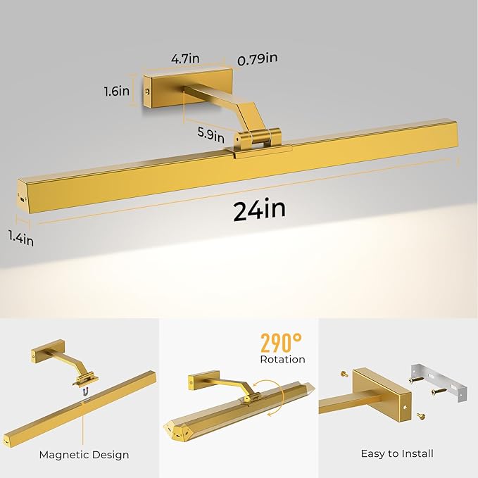 Afyuol Picture Lights for Wall, Battery Operated Picture Light 24in Gallery Light for Paintings CCT Dimmable Recharging Battery Wall Light with Remote Control for Living Room Gallery Dartboard