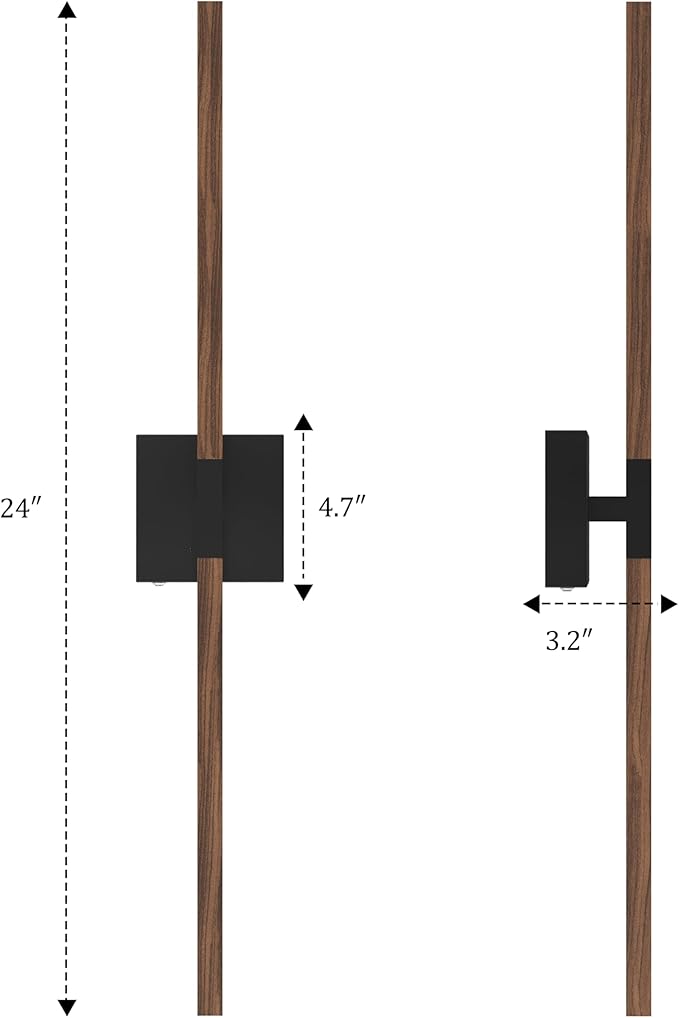 Rayogale Rechargeable Battery Operated Wall Sconce Set Two, 8000mAh Cordless, 3000K/4500K/6000K, Dimmable, Touch Control, 360° Rotation for Living Room Black Walnut 24 Inch(2 Pack)