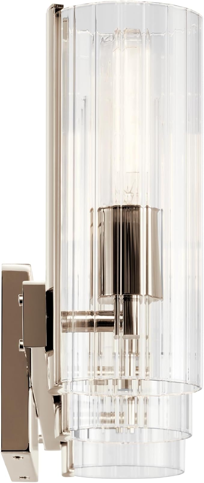Kichler Jemsa 3-Light Bathroom Vanity Light Fixture, Modern Wall Mount Light with Clear Fluted Glass in Polished Nickel for Powder Room or Bathroom (9.75" x 22.75"), 55168PN
