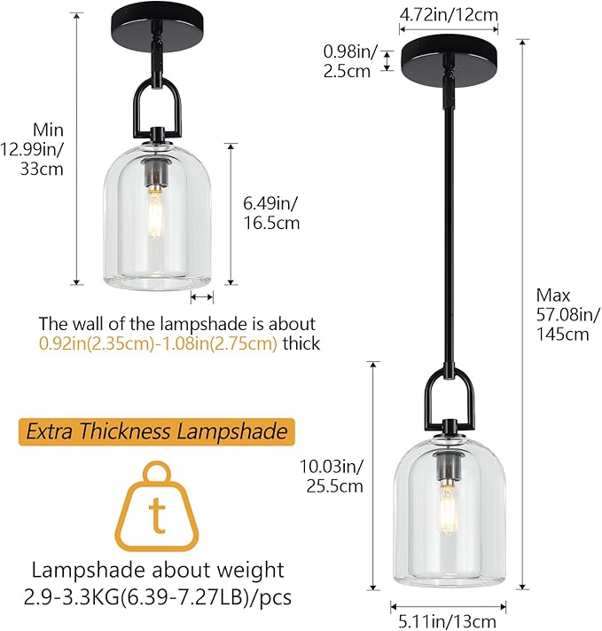 Modern Black Pendant Lights Kitchen Island Ceiling Chandelier Indoor Thick Crystal Hanging Light Fixtures for Kitchen Living Room Dining Room Bedroom（3Pack）