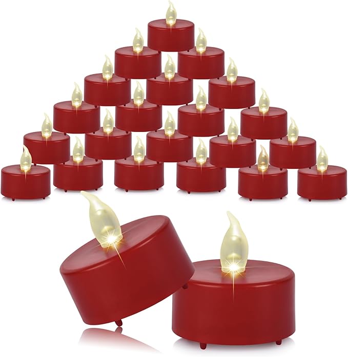 Battery Operated Tea Lights Candles, Flameless Electric Fake Candle, 100 Pack Realistic Flickering Votive Led Tealights, Long Lasting 200+ Hours, for Wedding Festival Decoration (Red)