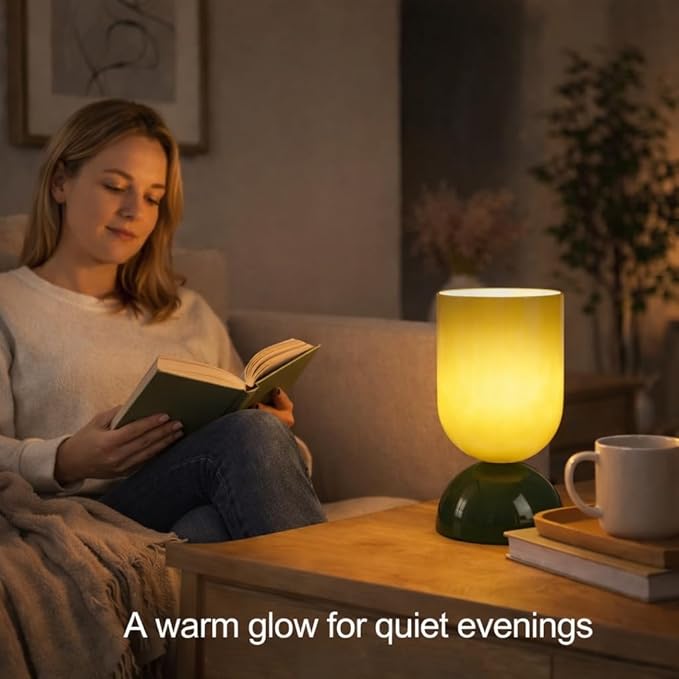 8.9" Modern Glass Table Lamp for Living Room, Dimmable Desk Lamps for Bedroom, UL Listed Nightstand Lamp with Dome Base, End Table Lamps for Side Tables, College Dorm, Office, Glossy Green