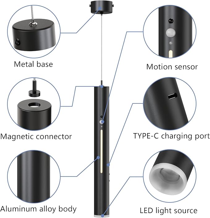 Battery Operated Pendant Light,Rechargeable Hanging Light with Remote,Wireless Modern Pendant Lights with 6000 mAh Battery,3 Color Dimmable,Battery ceiling light for Bedroom,Kitchen Island,hallways