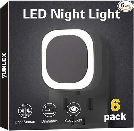 YUNLEX 6 Pack Daylight White Night Light, Gentle Eye-Care with Dimmable Wide-Glow, Indirect Reflection, Auto Dusk to Dawn Sensor, Plug in for Hallway, Kitchen, Garage, Laundry, as Mother Gifts