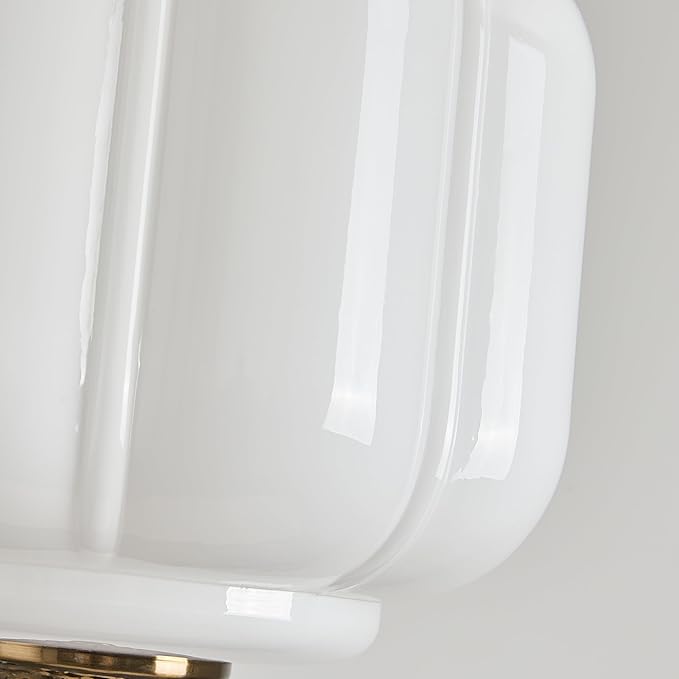 Milk Glass Ceiling Light Fixture, 9.8" Vintage Semi Flush Mount Pendant Light with Antique Brass Finish, Schoolhouse Light Fixture - Antique Chandelier for Kitchen, Hallway, Dining Room