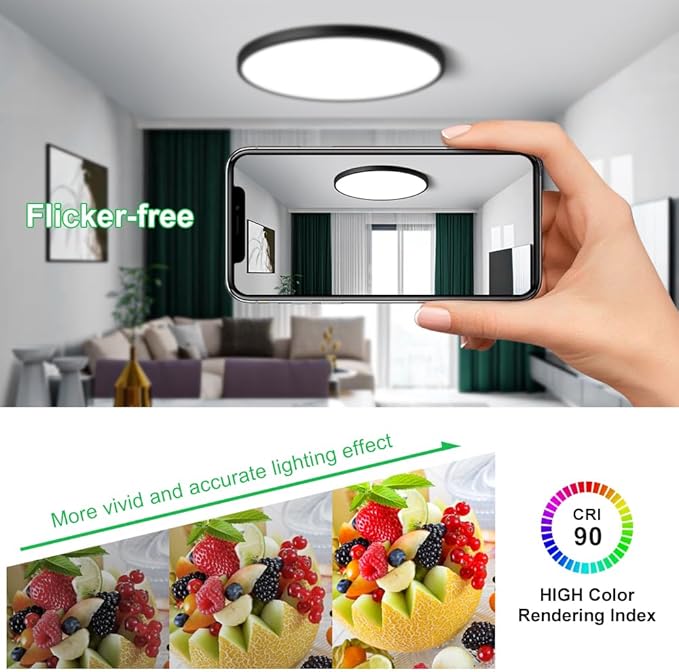 LEDLightsWorld 15.7inch 32W LED Flush Mount Ceiling Light, 5000K Daylight White LED Ceiling Light, 3800LM Bright Round Flat Panel Light, Black Ceiling Light for Bedroom, Living Room, Dining Room