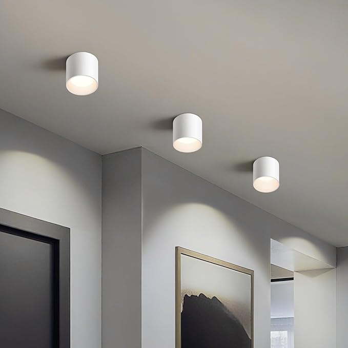 OKELI White Hallway Flush Mount Ceiling Light Fixtures for Kitchen Entryway, Modern LED Dimmable Close to Ceiling Lighting, 4.6'' Cylinder Ceiling Lamps for Dining Room Living Room, 20W 4000K 3 Pack