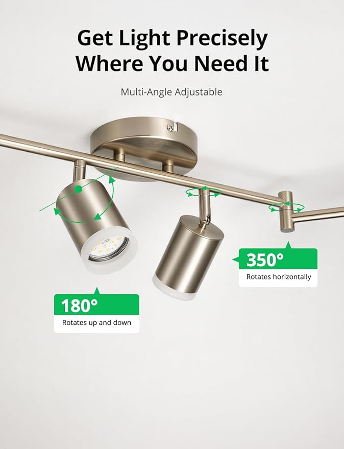 Bojim Track Lighting Fixtures Ceiling Mount for Kitchen, Nickel 6 Way LED Spot Lights Indoor, Flexible Modern Track Light GU10 Socket for Dining Room, Bulbs Not Included