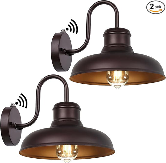 TOBUSA 2-Pack Dusk to Dawn Outdoor Wall Lights, Waterproof Farmhouse Gooseneck Barn Lights, 11.5'' Oil-Rubbed Brown Outside Wall Sconces for House, Porch, Garage