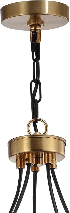 JONATHAN Y 22" Black/Brass Gold Apollo Mid-Century Modern Iron LED Pendant, Black Metal Shade, Adjustable Hanging Ceiling Light for Kitchen Island, Hallway, LED Bulb Included (JYL6135A)