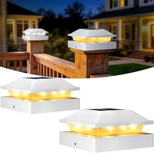 Peasur 4x4 Post Solar Lights 2 Pack, 2 Modes 16 LED Solar Post Cap Light Waterproof, Deck Fence Post Solar Lights Powered Outdoor, Fit 4x4 Wood/Vinyl Posts for Porch Patio