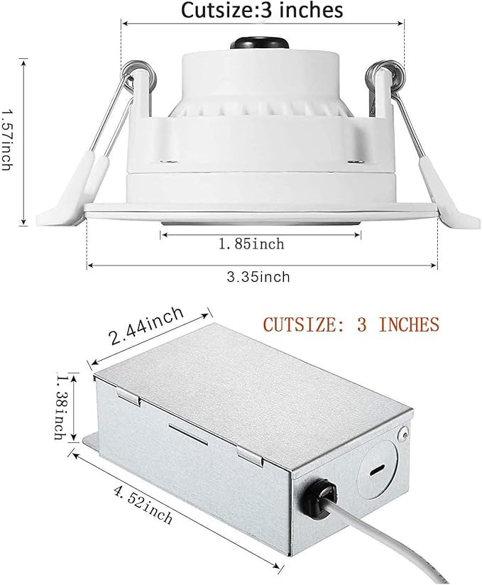 3 Inch Gimbal LED Recessed Light, 8W Dimmable Canless Adjustable Downlight, 3000K/4000K/5000K Selectable Ceiling Spotlight with Junction Box, IC Rated ETL, 38° Beam Angle, 65W Equivalent (Pack of 4)