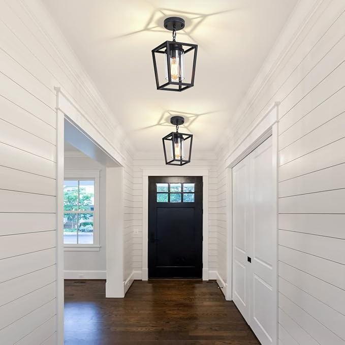 2 Pack Black Pendant Lights Kitchen Island, Modern Glass Kitchen Pendant Lighting Over Island Farmhouse Kitchen Hanging Light Fixtures for Dining Room Bathroom Hallway Foyer Lighting
