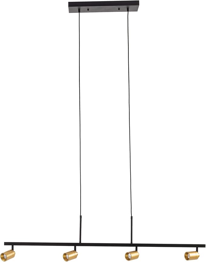 Shura - 4-Light Black and Brass Integrated LED Track Light Pendant w/Rotatable Spotlight Heads, Hanging Ceiling Spotlight Fixture, 3000K, 1960 Lumens