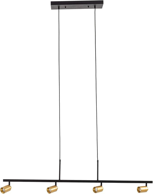 Shura - 4-Light Black and Brass Integrated LED Track Light Pendant w/Rotatable Spotlight Heads, Hanging Ceiling Spotlight Fixture, 3000K, 1960 Lumens
