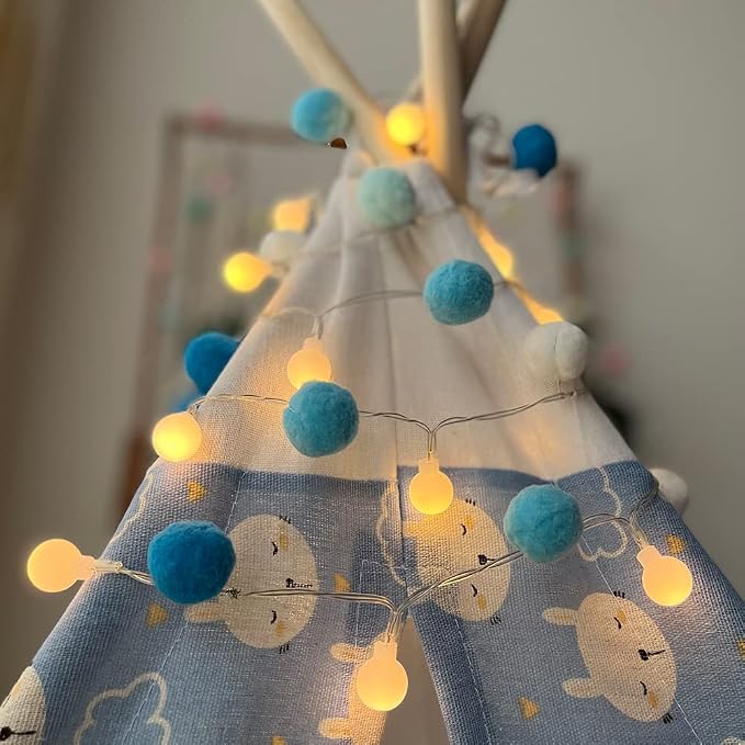 ChiRee Indoor String Lights 6.56 Feet Pom Poms Fairy 20 LED Battery Operated Ball Warm White Globe Colorful Decor for Home Bedroom Kids Playhouse Holiday Christmas