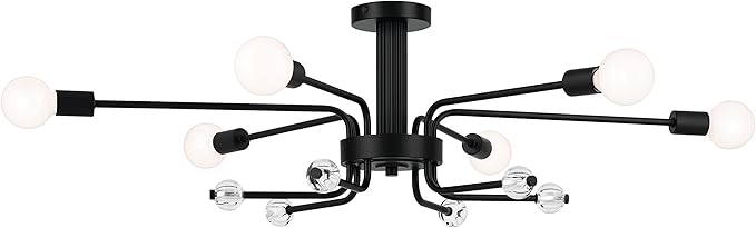 KICHLER Ocala 52602BK Flush Mount 6-Light 41.25˝ with Clear Crystal in Black