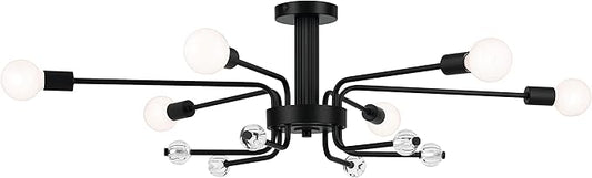 KICHLER Ocala 52602BK Flush Mount 6-Light 41.25˝ with Clear Crystal in Black