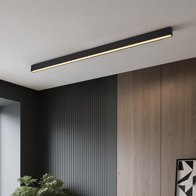Black ceiling light LED, modern and simple, long strip ceiling surface installation, suitable for living room, bedroom, corridor and kitchen, remote control to switch color and brightness, 47.2inches