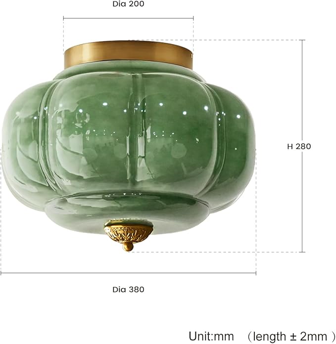 Milk Glass Ceiling Light Fixture - Farmhouse Antique Brass Semi Flush Mount Ceiling Light for Kitchen, Hallway, and Bedroom (Green 15 inch)