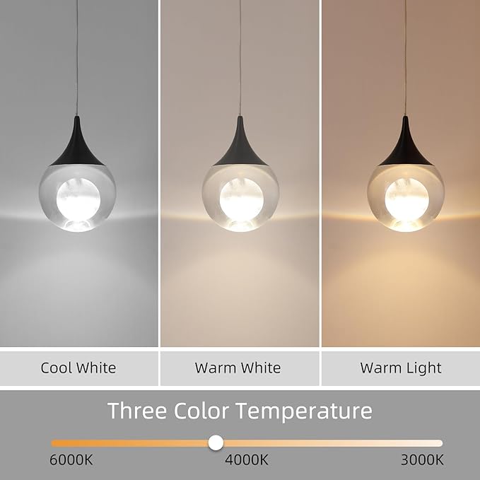 JoollySun Crystal LED Pendant Light: Black Modern Mini Light Fixtures Ceiling Hanging for Kitchen Island Bathroom