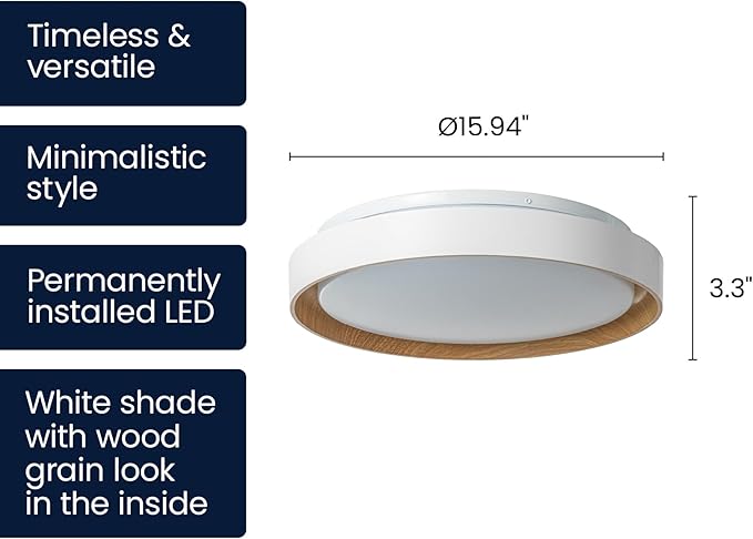 15.94" LED Flush Mount Ceiling Light White and Gold, Low Profile Light Fixture, Dimmable 5CCT 2700K-5000K Modern LED Ceiling Light Fixture for Kitchen, Bedroom, Living Room, Hallway, Hardwired