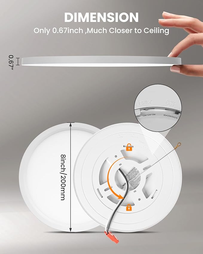 Flush Mount LED Lighting Round - 8 Inch Dimmable 5CCT Ultra Thin Surface Mount Light, No Flicker and Edge-lit Flat Panel Light for Wet Location, 8 Inch 4Pack Silver