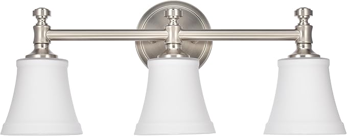 Bathroom Vanity Light Fixtures, Traditional Brushed Nickel 3 Lights Wall Sconce Lighting with Opal Glass Shade, Porch Wall Mount Light Fixture for Bathroom, Mirror Cabinets Hallway Stairs