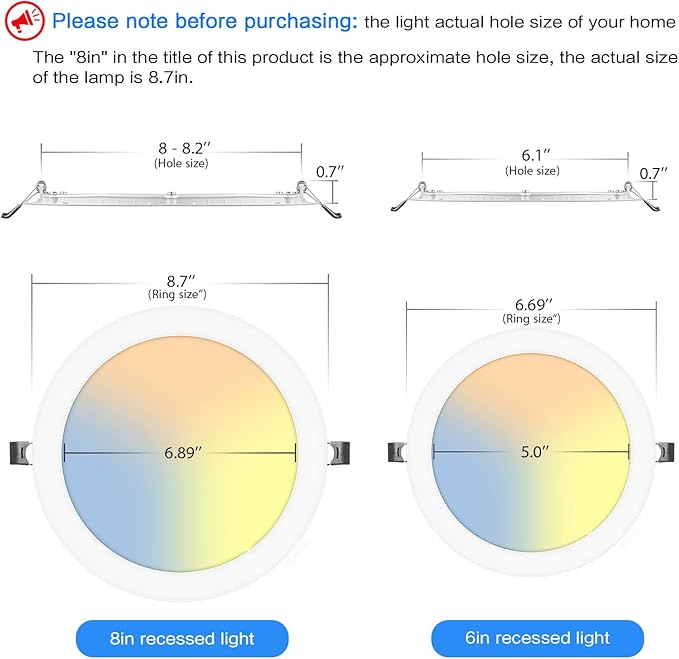 LZHOME 8 Inch LED Recessed Lighting with Junction Box Ultra-Thin, 3000K/4500K/6000K Selectable, 8" Dimmable Canless LED Downlight, 1800LM CRI80 High Brightness 5%-100% Recessed Light (1 Pack)