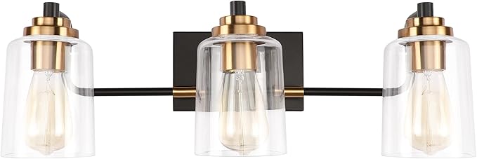 SOLFART Bathroom Light Fixtures 3-Light Vintage Bathroom Vanity Light Over Mirror wall Sconces in Black Brass Vanity Lights for Bath(Brass)