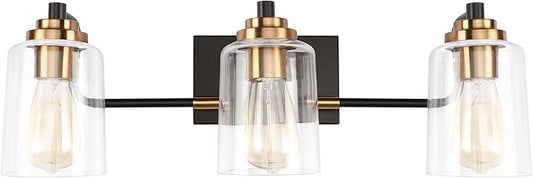 SOLFART Bathroom Light Fixtures 3-Light Vintage Bathroom Vanity Light Over Mirror wall Sconces in Black Brass Vanity Lights for Bath(Brass)