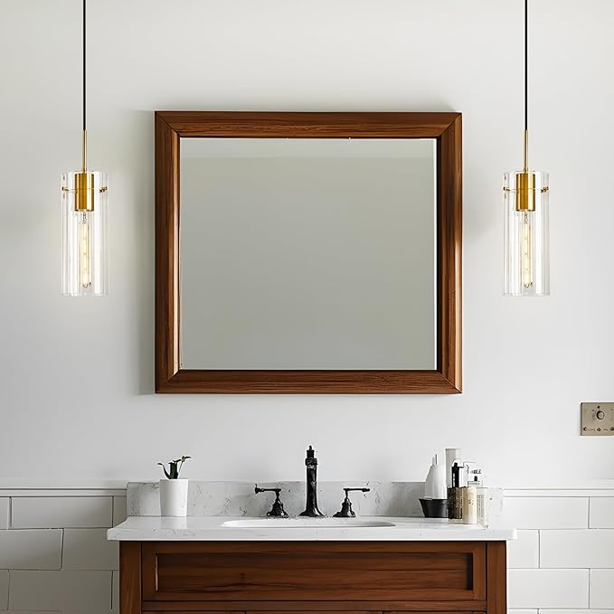 Gold Pendant Light Fixtures, 2 Pack Modern Pendant Lighting with Clear Striped Glass Shade, Hanging Pendant Lights Kitchen Island, Farmhouse Pendant Lighting for Dining Room Bedroom Bathroom