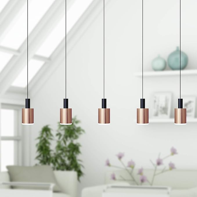 Virgo 5 Mini Pendant Lighting Black-Copper - LED Hanging Light Fixture for Kitchen Island, Bar, Foyer - Cluster Pendants - Dimmable, Adjustable Wire, Lamp Bulb Included