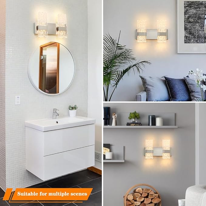 Modern Brushed Nickel 4-Lights Bathroom Vanity Light, LED Bathroom Light Fixtures Over Mirror, Dimmable Acrylic Wall Lighting Fixtures, Hardwired Wall Light(H9.25in, L13.78in)