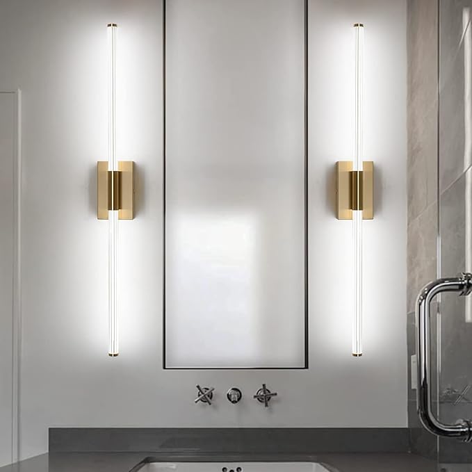 Modern LED Vanity Light, 360° Full Lighting Bathroom Light Fixture Over Mirror, 32W 5500K Cool White, Hardwired Wall Sconce, 40 Inch, Brass