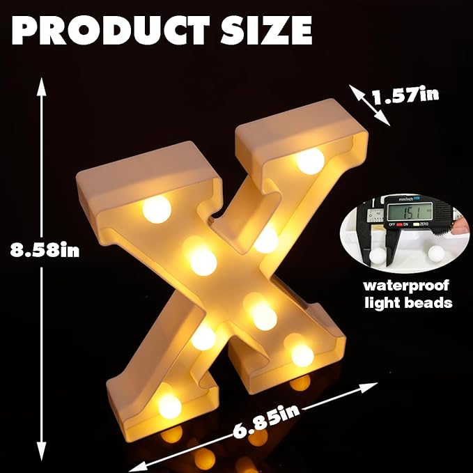 DyingSwan Small Led Marquee Letters, Light Up Letters, 8.58 Inch Led Letter Lights, Battery Powered Lighted Sign for Table, Party, Birthday, Christmas Decor (Letter X)