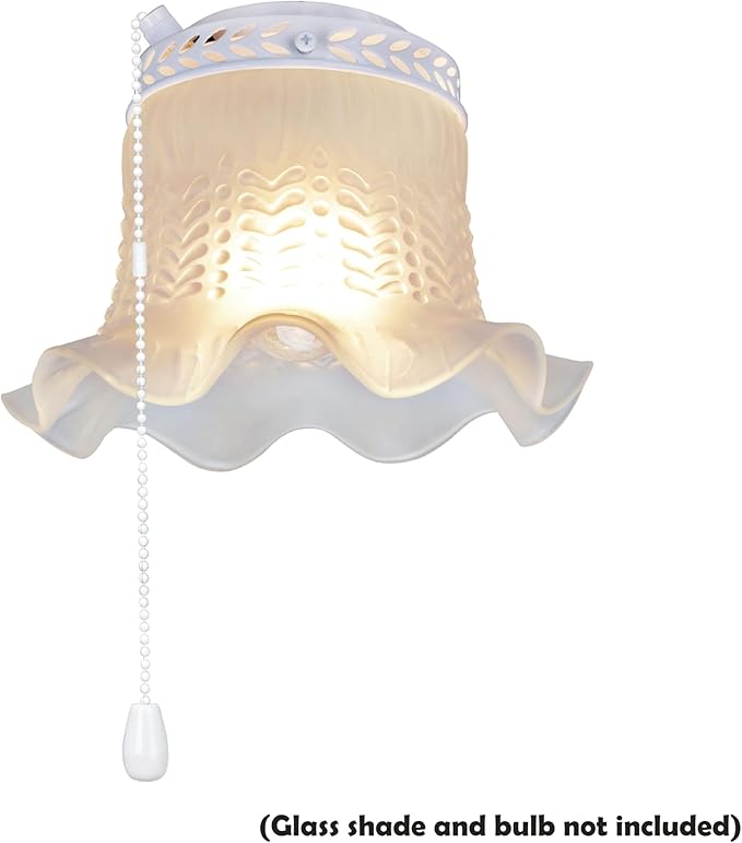 Aspen Creative 22001-21, One-Light Ceiling Fan Fitter Light Kit with Pull Chain, Painted White