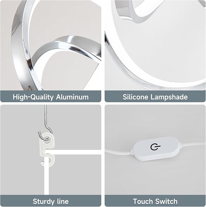 Modern LED Pendant Light Fixtures Pendant Lights Kitchen Island Lighting Adjustable Height Chrome Hanging Lamp for Dining Room Bedroom Living Room (1 Pack)