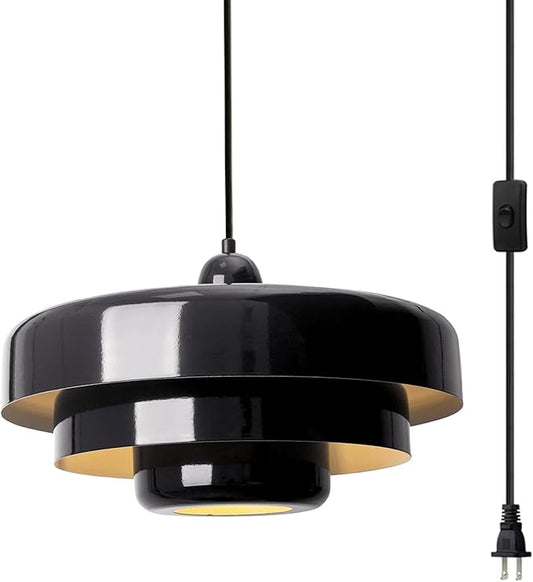 Black Pendant Light with Plug in Cord Modern Pendant Lighting 3-Layer Nordic Style Metal Shade Hanging Light Fixtures Hanging Lamp for Kitchen Island Dining Room Bedroom