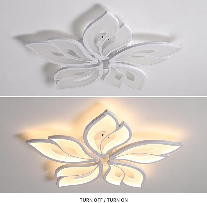 JAYMP 25.6" Flower Shaped Ceiling Light Dimmable Modern Ceiling Lamp Remote Control LED Lighting Fixture for Bedroom Dining Room Kitchen (White/5 Petals)