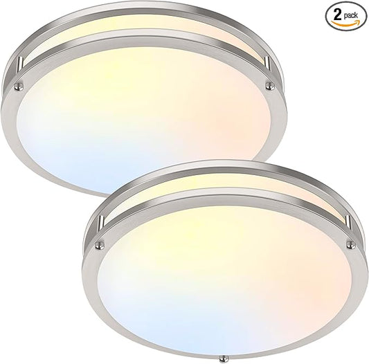 13 Inch LED Ceiling Light Fixture, 36W 4400Lm Flush Mount Ceiling Lights, Dimmable 5CCT 2700K/3000K/4000K/5000K/6500K, Super Bright Modern Bedroom Lamps for Kitchen Hallway, Brushed Nickle, 2 Packs