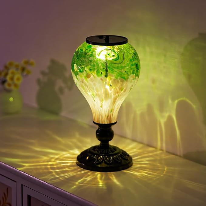 Outdoor Table Lamp Waterproof Glass Table Lamp 9.8" H Hot Air Balloon Solar Lamps Led Garden Lights for Patio Desk Garden Yard Tabletop Decor Ideal Gifts(Green)