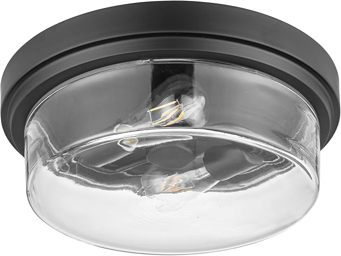 Prominence Home Madalyn 13" Bronze Flush Mount Clear Square Glass Drum Ceiling Light - 51537-01