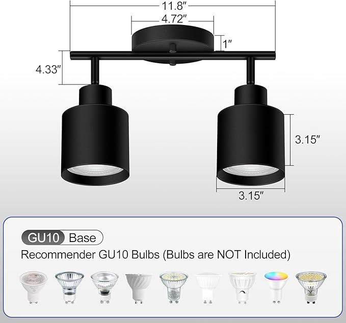 BoostArea 2-Light Led Track Lighting,Black Ceiling Lighting Fixtures,Wall Sconces Ceiling Spotlight with Foldable Light Arms for Kitchen, Closet, Bedroom,GU10 Socket, Bulbs Not Included