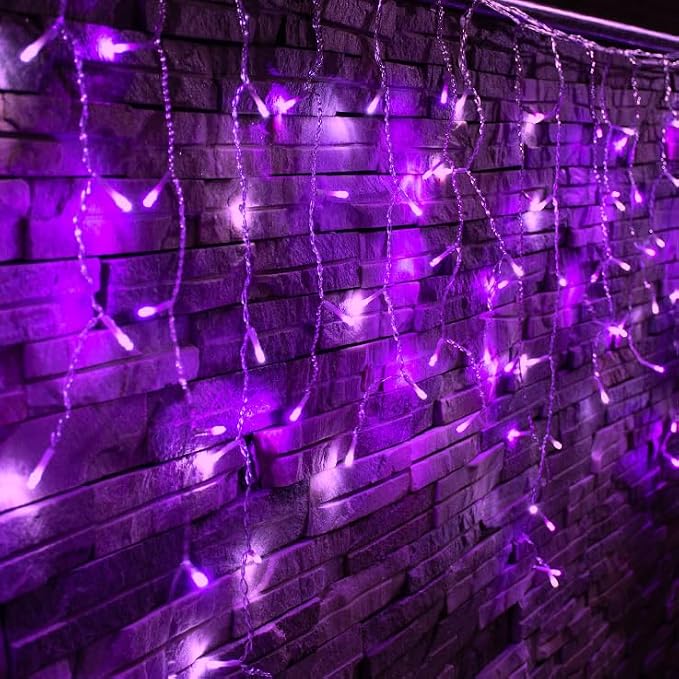 YOLIGHT 13ft 96 LED Icicle String Lights with Memory Function Controller, Indoor Curtain Fairy Lights Halloween Hanging Decoration for Patio Garden Bedroom Christmas Wedding (Purple)
