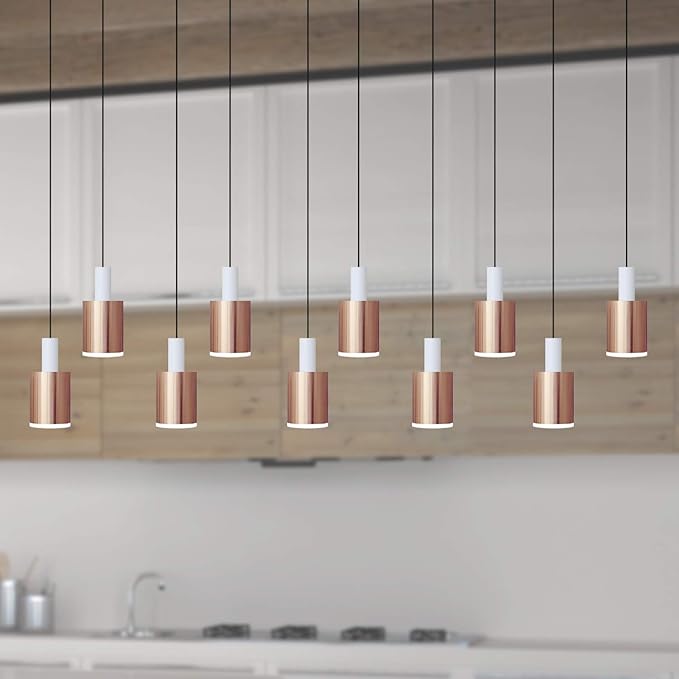 Virgo 10 Mini Pendant Lighting White-Copper - LED Hanging Light Fixture for Kitchen Island, Bar, Foyer - Cluster Pendants - Dimmable, Adjustable Wire, Lamp Bulb Included