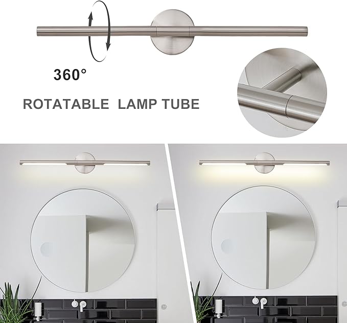 Brushed Nickel Bathroom Light Fixtures Over Mirror 36 Inch, 26W 360° Rotatable Dimmable 4000K LED Vanity Light Bar, Modern Bathroom Vanity Lights Above Mirror